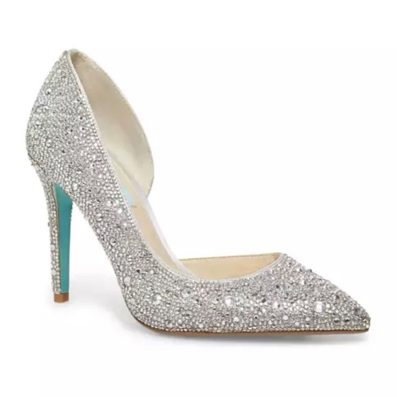 Betsey Johnson Hazil Silver Dress Pumps Stiletto Heels Crystal Evening Shoes 8 - Picture 11 of 13